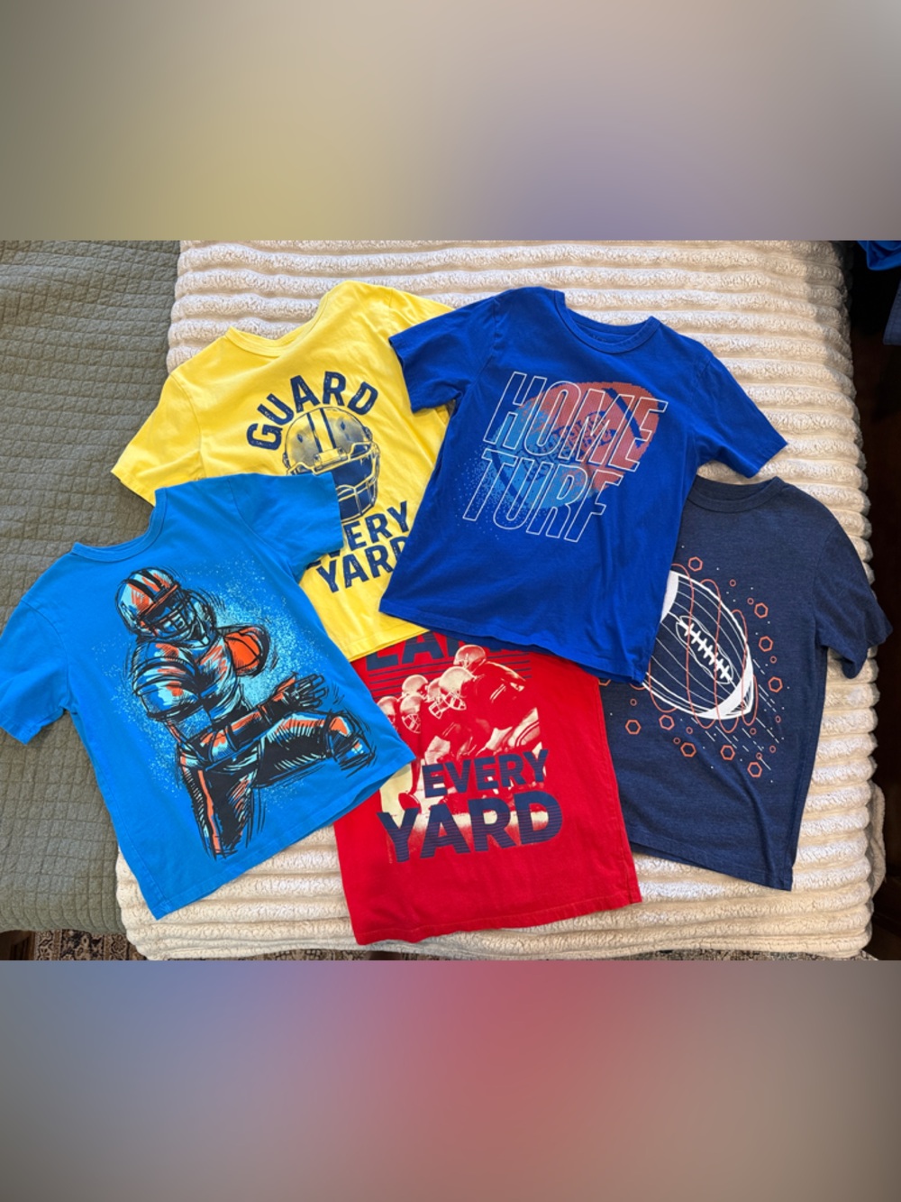 Children's Place Boys' Graphic Football Tee Bundle (QTY 5) Size M (7/8)